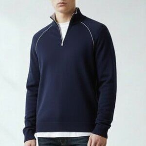 Brookmore Blue Men's Cashmere Zip Collar Long Sleeve Sweater 2XL XXL